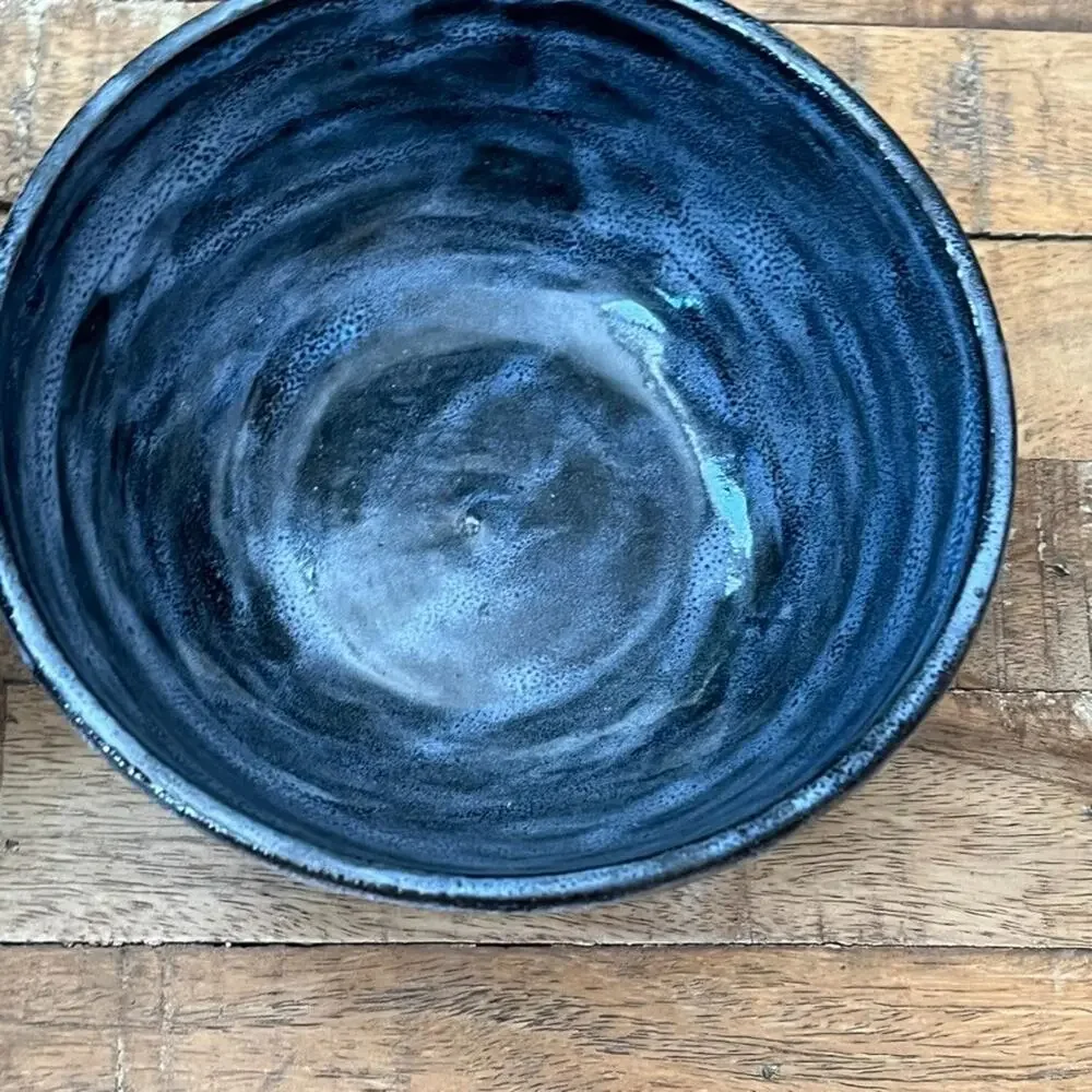 Handmade Ceramic Bowls Terracotta Base Blue & White Spiral Glaze Finish